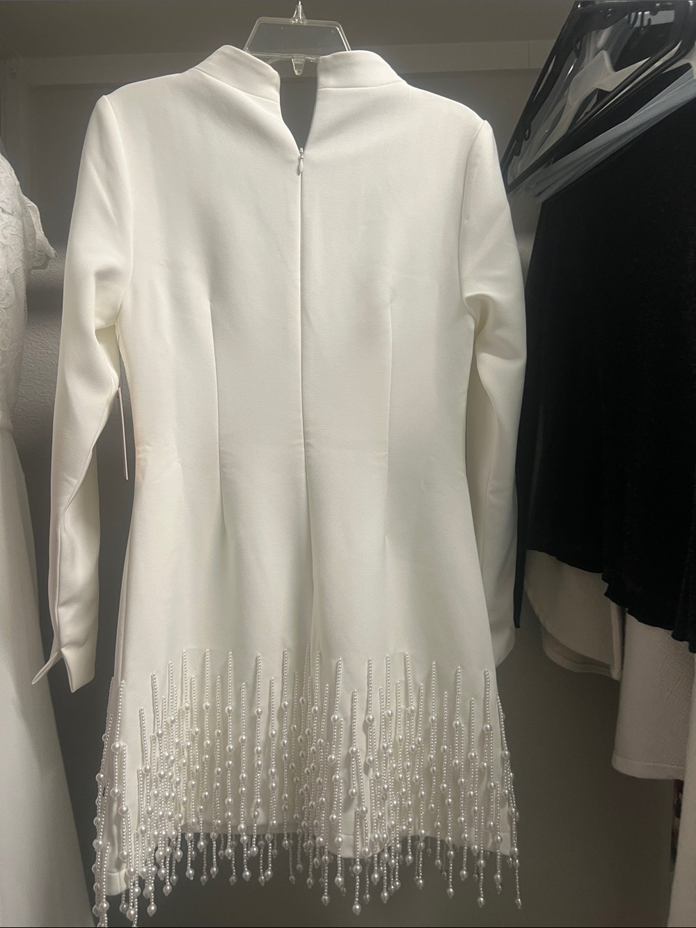 Elegant White Pearl-Trim Long Sleeve Wedding Dress - Picture 2 of 2